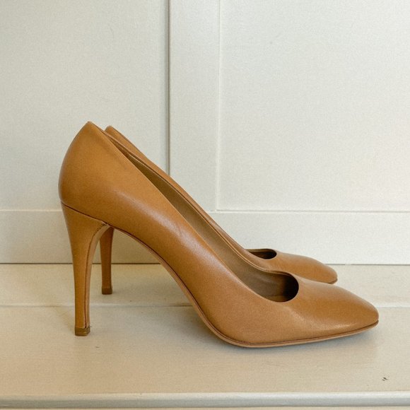 Prada Nude Square-toed Leather Pumps - Picture 2 of 7